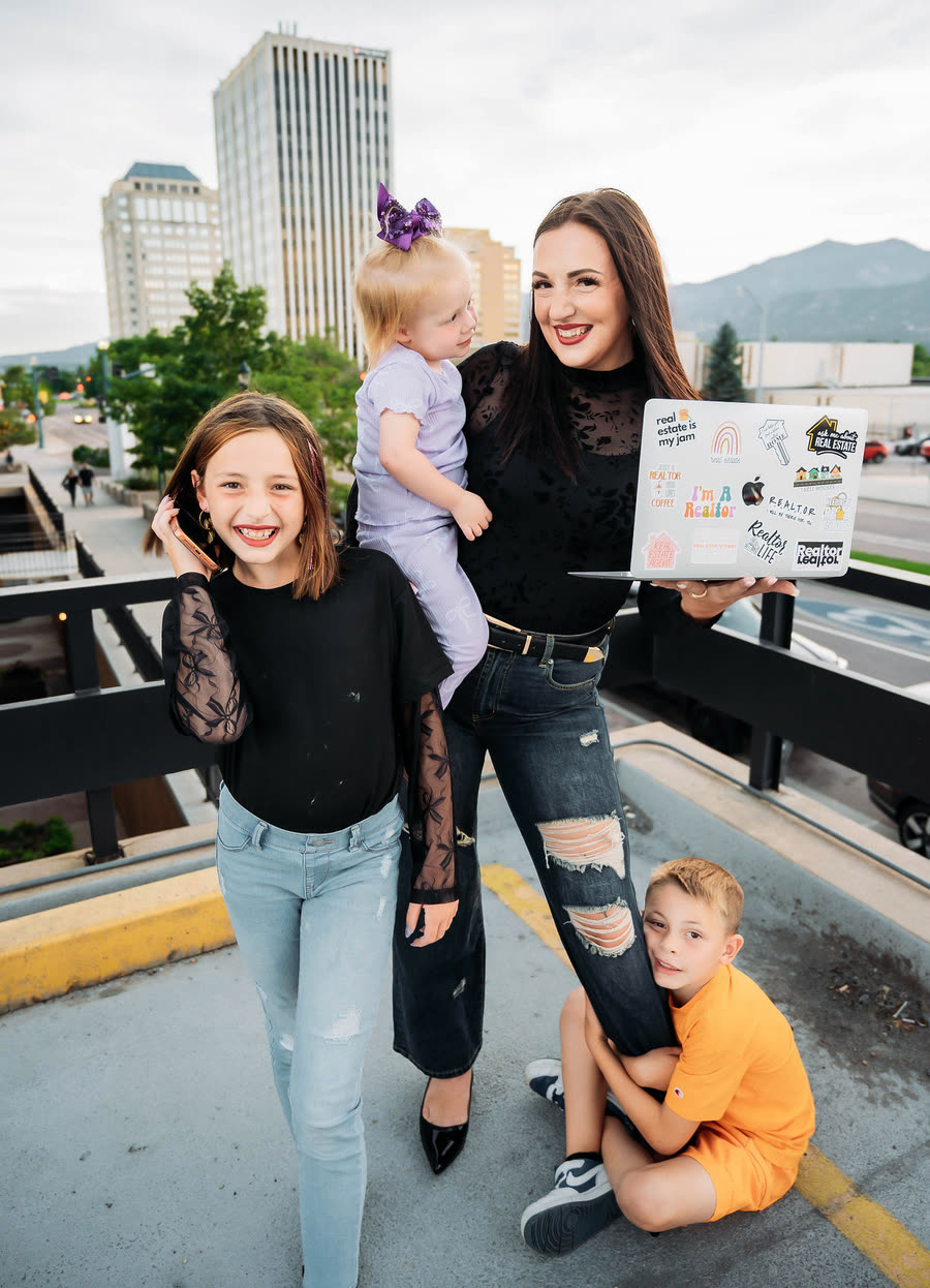 Courtney Gibbs with her kids in downtown Colorado Springs